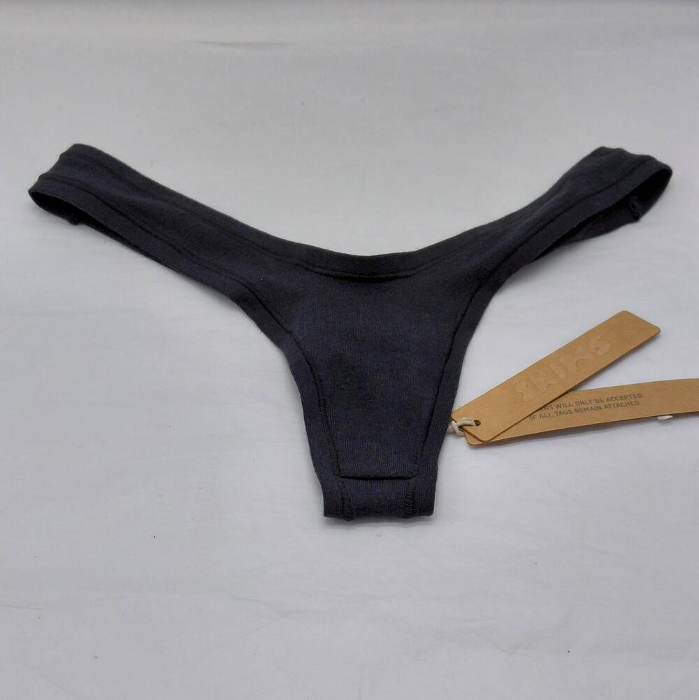 SKIMS Womens Cotton Jersey Dipped Thong Size XS Black Stretch Cotton Underwear